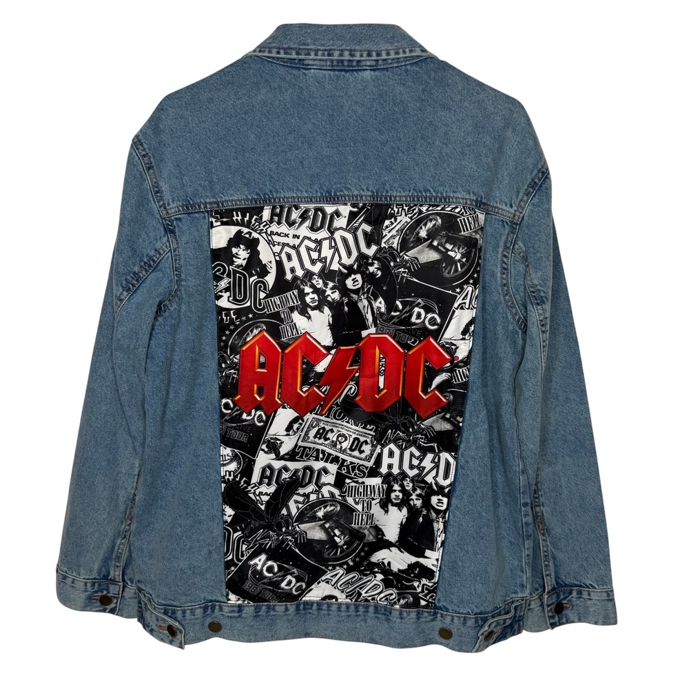 AC/DC Blue Denim Trucker Jacket Graphic Back Logo Rock Band Mens Large L
